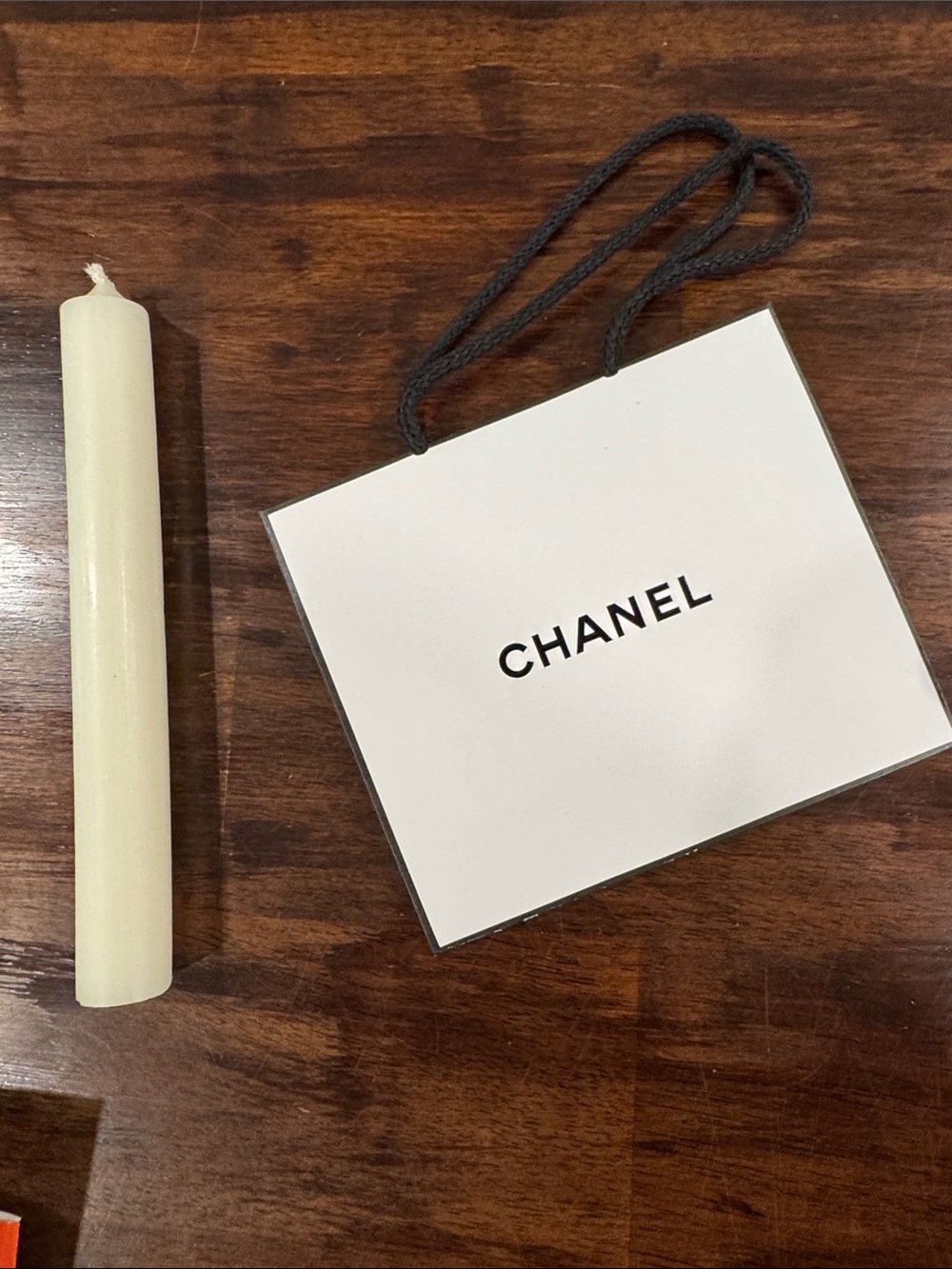 CHANEL White Mini Gift Bag with Black Logo